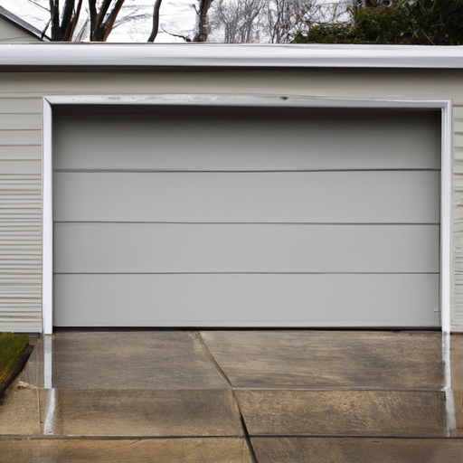 Closed residential garage door with visible bottom seal and threshold on a rainy day in Haddonfield, NJ.