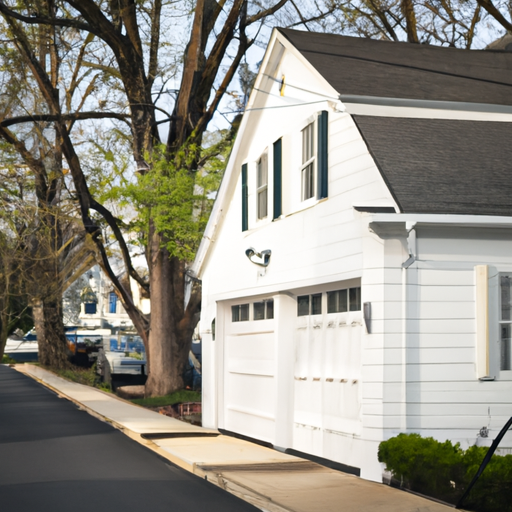 Residential garage door on a colonial home in Haddonfield, NJ on a quiet street, closed and centered in frame.