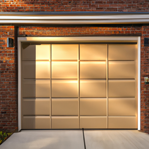 Insulated steel garage door on a Haddonfield brick home in late afternoon light, driveway visible.